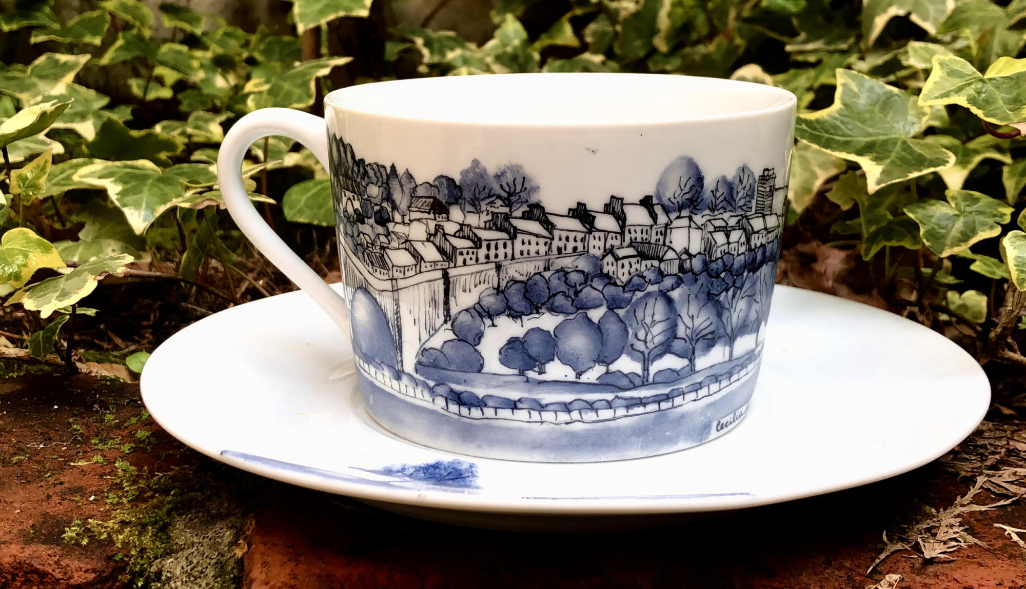 Hand painted porcelain Llandeilo cup and saucer