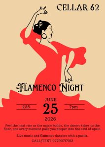Flamenco Night 25th June 2026
At 7pm
Book now on 07793717153