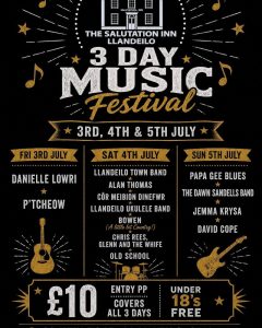 3 day music festival 3,4,5 July at the Salutation