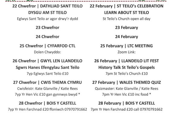 Our annual Two Saints Festival returns to Llandeilo from 22 February to 1 March